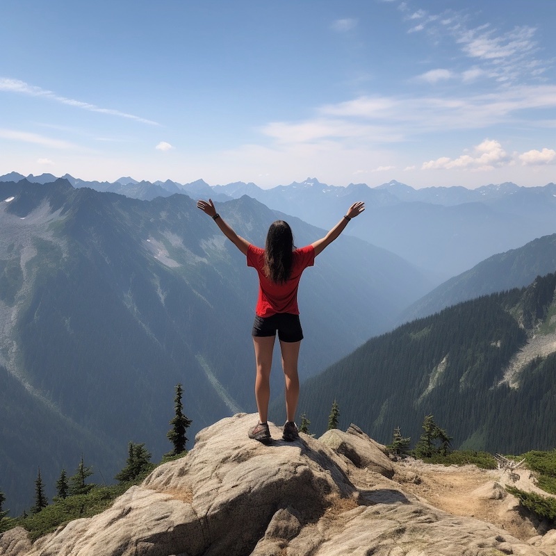 woman at top of mountain